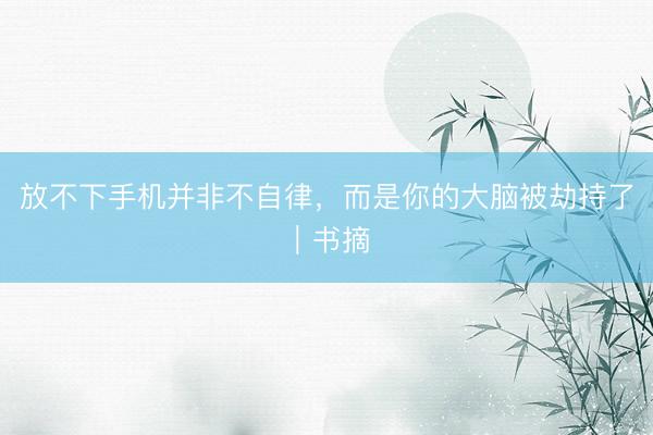 放不下手机并非不自律，而是你的大脑被劫持了｜书摘
