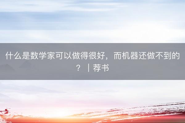什么是数学家可以做得很好，而机器还做不到的？｜荐书