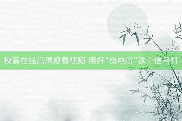秋霞在线高清观看视频 用好“负电价”这个信号灯