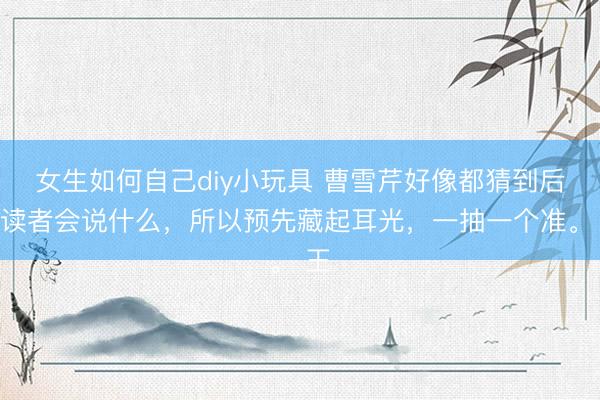 女生如何自己diy小玩具 曹雪芹好像都猜到后世读者会说什么，所以预先藏起耳光，一抽一个准。 王