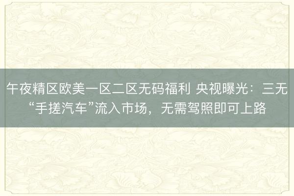 午夜精区欧美一区二区无码福利 央视曝光：三无“手搓汽车”流入市场，无需驾照即可上路