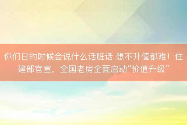 你们日的时候会说什么话脏话 想不升值都难！住建部官宣，全国老房全面启动“价值升级”