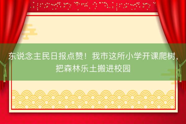 东说念主民日报点赞！我市这所小学开课爬树，把森林乐土搬进校园