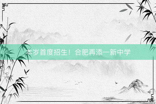 本岁首度招生!合肥再添一新中学